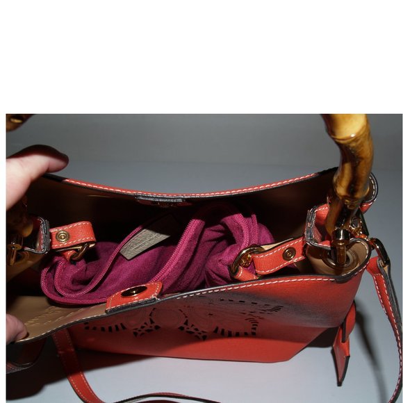 Orange Shoulder Strap Bag with Bamboo Handle - Made in Italy - Picture 9 of 11